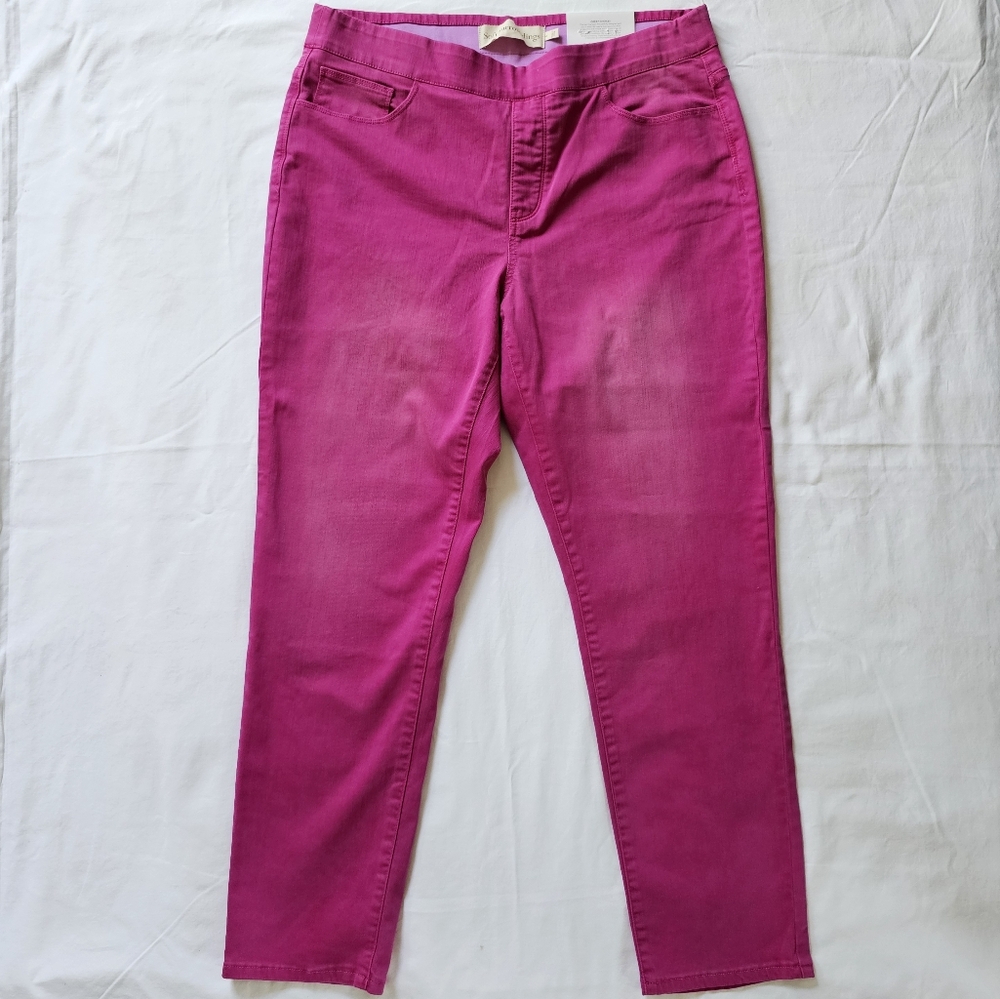NWT Soft Surroundings Pink Pull On Straight Leg Relaxed Distressed Stretch Pants